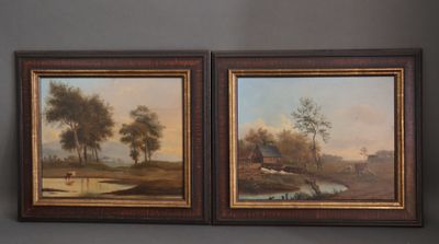 pair of 19th century oil paintings on canvas of a country landscape