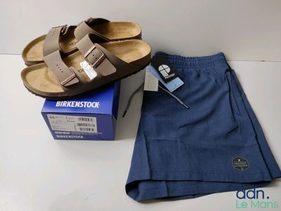 a pair of sandals and a pair of shorts on a table