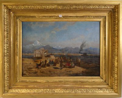 une image d'un tableau représentant un groupe de personnes sur une plage