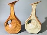 deux vases posés l'un à côté de l'autre sur une table