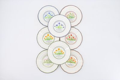 a picture of a bunch of plates with flowers on them