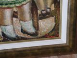 a picture of a painting of a girl and a cow