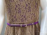 purple belted dress with lace overlay and purple belt