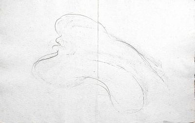 dessin représentant le profil d'une femme sur une feuille de papier