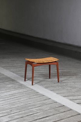 a small wooden stool sitting on the floor in a room