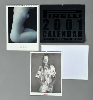 three black and white photographs of a woman and a calendar