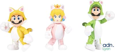 three stuffed animals dressed in costumes of different colors and sizes