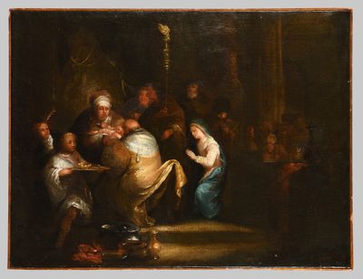 une image représentant un tableau où l'on voit un groupe de personnes dans une pièce sombre