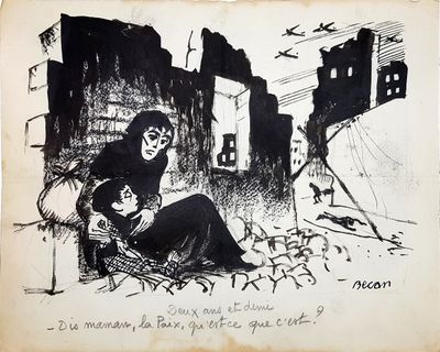 drawing of a woman sitting in a chair with a child