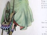 un dessin représentant une femme assise sur une chaise, avec un rouet