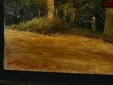 a picture of a painting of a man walking down a dirt road