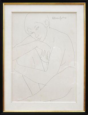 l'image d'un dessin d'un homme assis sur le sol