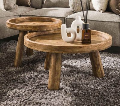 Lot de 2 tables basses rondes en bois de manguier diamètre: …