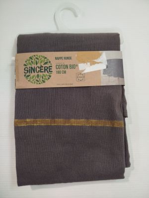 collants en coton bio marron, avec une bande dorée sur fond blanc