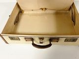 a suitcase that is open on a white surface