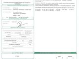 a green and white document with a picture of a person ' s name on it