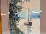 a picture of a painting of a sailboat on the water