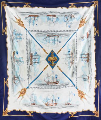 Foulard en soie orné de voiliers XVIIIe