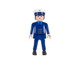une figurine représentant un homme en costume bleu et chapeau