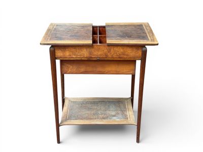 an old wooden table with a drawer on top of it