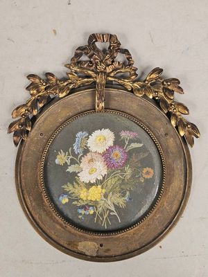 C. VOFS Miniature sur papier bouquet de fleurs en jetée sign…