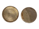 a pair of gold metal buttons on a white background
