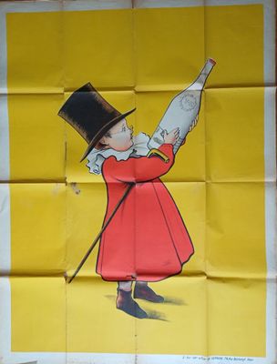 painting of a little girl in a red dress and top hat holding a newspaper