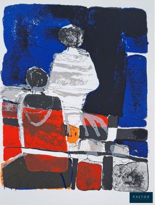 une image d'un tableau représentant un homme et une femme assis sur un banc