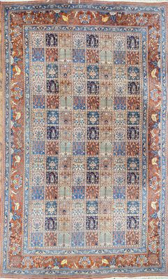 tapis persan ancien à motifs bleus et rouges