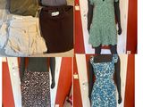 quatre photos différentes d'une robe et d'un sac à main de femme posés sur un mannequin