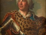 an old painting of a man in armor with a leopard print coat
