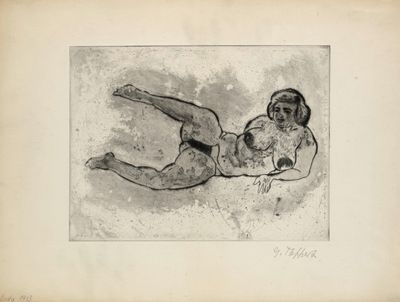 dessin représentant une femme allongée sur le ventre sur une photo en noir et blanc