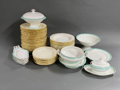 a lot of plates and bowls that are on the table