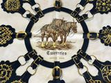 a picture of a table cloth with a picture of a horse drawn carriage