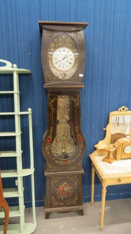 Pendule comtoise (manque les poids), caisse peinte, H : 219 x 49