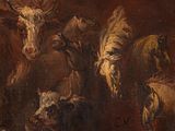 un tableau représentant un groupe d'animaux dans une pièce sombre