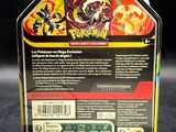 a close up of the back of a box with a pokemon figure