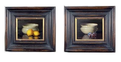 tableau représentant une paire de tableaux représentant un bol et des citrons
