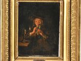 a painting of a woman holding a glass of wine in front of a mirror