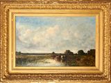 painting of a landscape with cattle grazing in a river