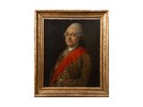 an old painting of a man with a red sash in a gold frame