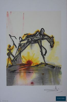 une image représentant un tableau où l'on voit un homme sur un bateau avec un cheval