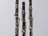 two clarinets sitting side by side on a white surface