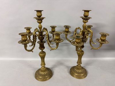 pair of antique brass candelabs with candlesticks