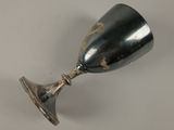 a silver wine goblet sitting on a table