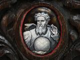 a painting of a man holding a globe in his hand