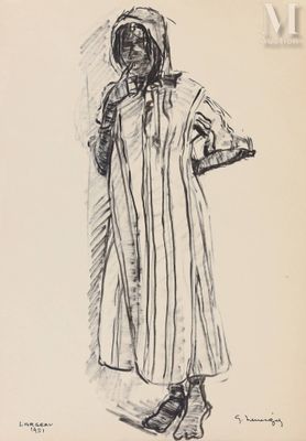 une image représentant le dessin d'une femme en robe et avec un chapeau