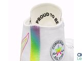 a close up of a pair of shoes with a rainbow design on them