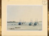 a picture of a painting of boats in the water