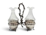pair of antique silver plated vases with handles and handles
